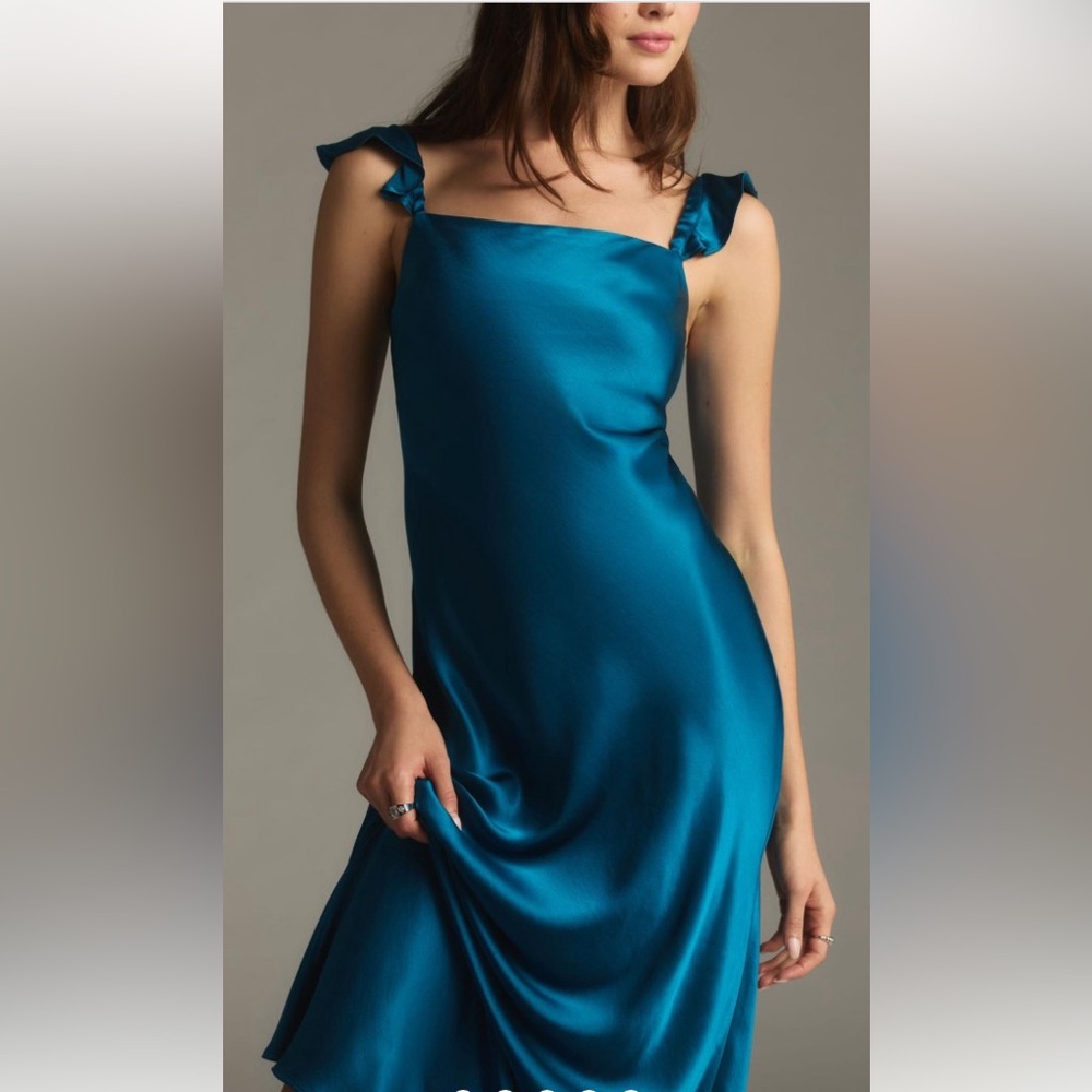 Anthropologie Flutter-Sleeve Square-Neck Maxi Dress in Blue